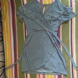 Baby Blue Chiffon Textured Dot Dress